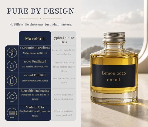 Lemon Essential Oil 100 ml by MarePort – 100% Pure, Cold-Pressed, Single Ingredient Organic Lemon Oil, Undiluted Oil for Diffuser, Aromatherapy, Candle Making & Soap Making in Kuwait