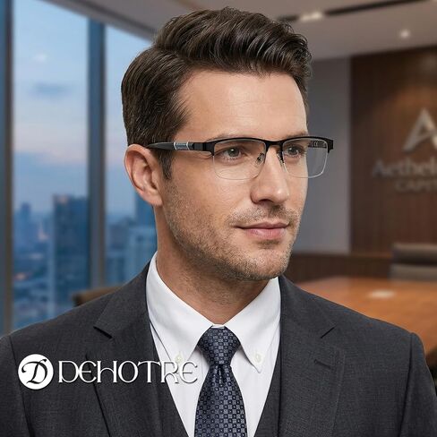 DEHOTRE 2 Pack Progressive Multifocus Reading Glasses Men Semi Rimless Stainless Steel Frame TR90 Temple No Line Blue Light Blocking Computer Readers Workspace for Near Range Black & Blue 1.50 in Saudi Arabia