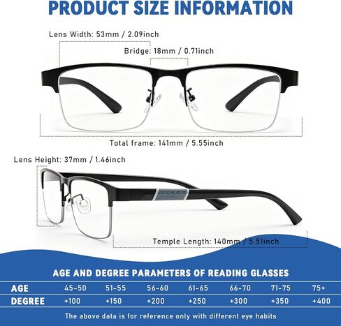 DEHOTRE 2 Pack Progressive Multifocus Reading Glasses Men Semi Rimless Stainless Steel Frame TR90 Temple No Line Blue Light Blocking Computer Readers Workspace for Near Range Black & Blue 1.50 in Saudi Arabia