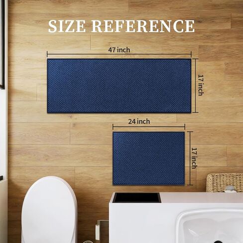 YIHOUSE Bathroom Rugs Sets 2 Piece Non Slip Washable, Absorbent Quick Dry Bath Mat Set, Weave Texture Low Profile Bath Rugs, Floor Mats for Bathroom, Tub & Shower (17"x24" + 17"x47", Dark Blue) in Saudi Arabia