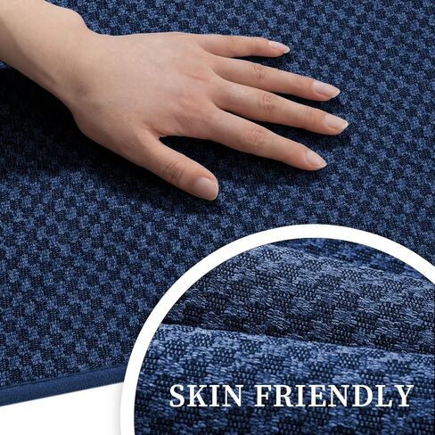 YIHOUSE Bathroom Rugs Sets 2 Piece Non Slip Washable, Absorbent Quick Dry Bath Mat Set, Weave Texture Low Profile Bath Rugs, Floor Mats for Bathroom, Tub & Shower (17"x24" + 17"x47", Dark Blue) in Saudi Arabia