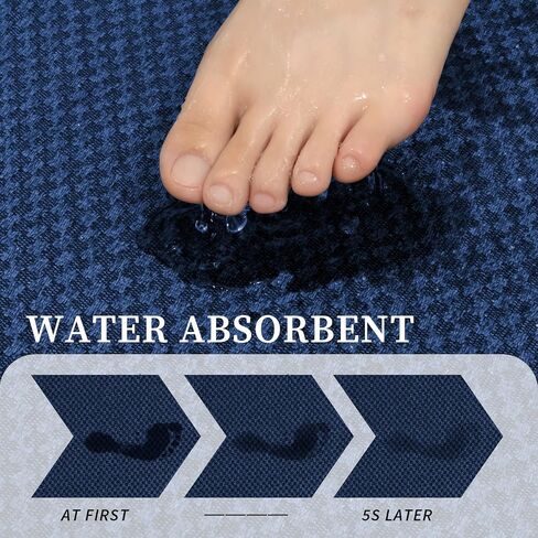 YIHOUSE Bathroom Rugs Sets 2 Piece Non Slip Washable, Absorbent Quick Dry Bath Mat Set, Weave Texture Low Profile Bath Rugs, Floor Mats for Bathroom, Tub & Shower (17"x24" + 17"x47", Dark Blue) in Saudi Arabia