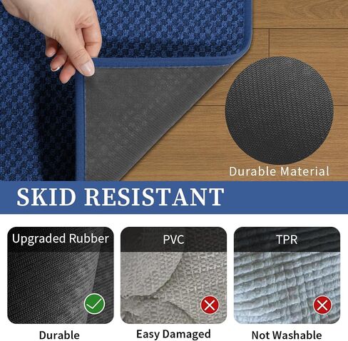 YIHOUSE Bathroom Rugs Sets 2 Piece Non Slip Washable, Absorbent Quick Dry Bath Mat Set, Weave Texture Low Profile Bath Rugs, Floor Mats for Bathroom, Tub & Shower (17"x24" + 17"x47", Dark Blue) in Saudi Arabia