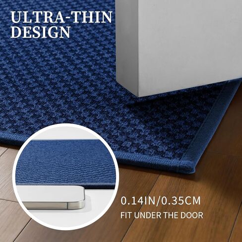 YIHOUSE Bathroom Rugs Sets 2 Piece Non Slip Washable, Absorbent Quick Dry Bath Mat Set, Weave Texture Low Profile Bath Rugs, Floor Mats for Bathroom, Tub & Shower (17"x24" + 17"x47", Dark Blue) in Saudi Arabia