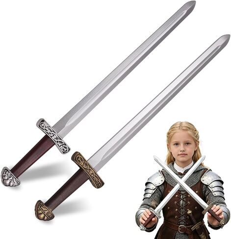 2Pcs 18'' Foam Safety Gold & Silver Colored Handle LARP Swords | Soft Flexible EVA Foam Pirate Swords, Lightweight & Safe For Halloween Cosplay & Costume Parties in Saudi Arabia