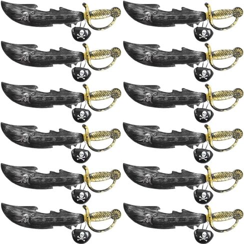 Fun Express Pirate Sword with Skull and Crossbones Eye Patch - Skull Sheath Costume Accessory - Handle Party Favor Decor - Halloween Costume Props - Set of 12 in Kuwait