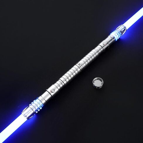 2 in 1 Dueling Light Saber Double-Bladed Light Sword Set, 16 Sound Fonts 12 RGB Colors 2 Pack Plastic Dueling Light Saber Toy for Birthday, Halloween, Cosplay Parties, Xmas (Silver) in Saudi Arabia