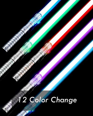 2 in 1 Dueling Light Saber Double-Bladed Light Sword Set, 16 Sound Fonts 12 RGB Colors 2 Pack Plastic Dueling Light Saber Toy for Birthday, Halloween, Cosplay Parties, Xmas (Silver) in Saudi Arabia
