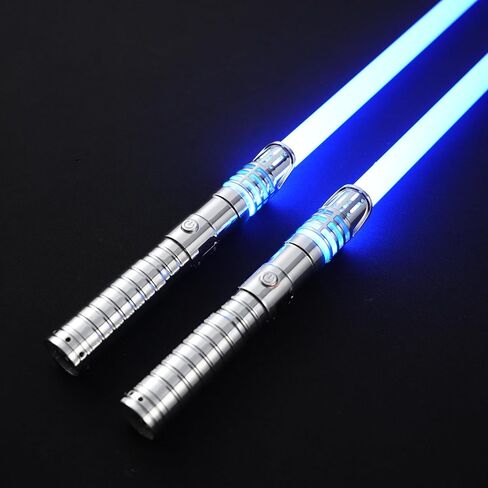 2 in 1 Dueling Light Saber Double-Bladed Light Sword Set, 16 Sound Fonts 12 RGB Colors 2 Pack Plastic Dueling Light Saber Toy for Birthday, Halloween, Cosplay Parties, Xmas (Silver) in Saudi Arabia