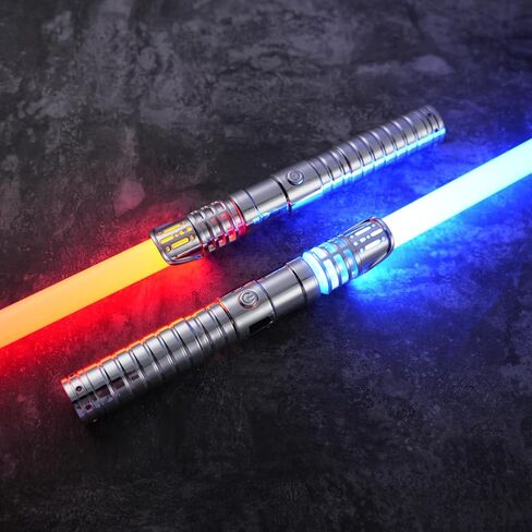 2 in 1 Dueling Light Saber Double-Bladed Light Sword Set, 16 Sound Fonts 12 RGB Colors 2 Pack Plastic Dueling Light Saber Toy for Birthday, Halloween, Cosplay Parties, Xmas (Silver) in Saudi Arabia