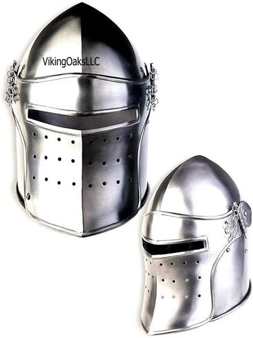 Barbuta Helmet | Renaissance Detachable Visor Barbute 18Guage Functional Helmets Armor Silver | Armour Wearable for Adult | Medieval Costumes Helm SCA LARP Replica Costume in Saudi Arabia
