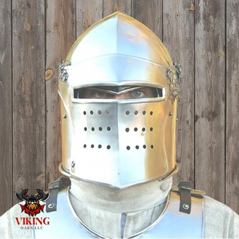 Barbuta Helmet | Renaissance Detachable Visor Barbute 18Guage Functional Helmets Armor Silver | Armour Wearable for Adult | Medieval Costumes Helm SCA LARP Replica Costume in Saudi Arabia
