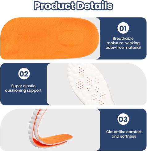 2 Pairs 4D Cloud Insoles for Men & Women, Shock Absorption Inserts, Soft Anti-Fatigue, Relieve Foot Pain, Memory Foam Insoles Trim to Fit All Shoe Types (Men 10-11/Women 12-13) in Kuwait