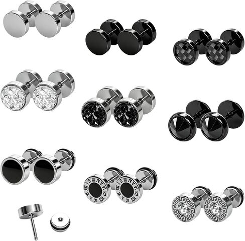 9 Pairs Stainless Steel Stud Screw Back Round Cheater Plug Earrings Unisex Piercing Ear Plug Jewelry Classic Metal Ear Ornaments For Women And Men in Saudi Arabia