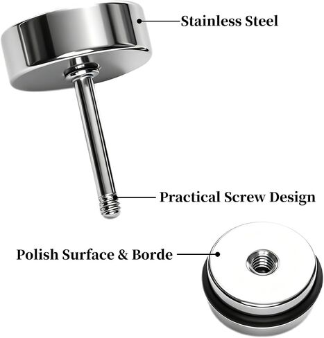 9 Pairs Stainless Steel Stud Screw Back Round Cheater Plug Earrings Unisex Piercing Ear Plug Jewelry Classic Metal Ear Ornaments For Women And Men in Saudi Arabia
