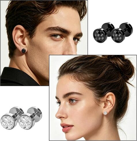 9 Pairs Stainless Steel Stud Screw Back Round Cheater Plug Earrings Unisex Piercing Ear Plug Jewelry Classic Metal Ear Ornaments For Women And Men in Saudi Arabia