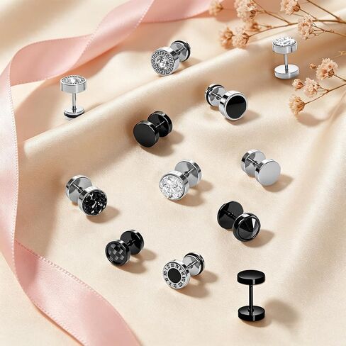9 Pairs Stainless Steel Stud Screw Back Round Cheater Plug Earrings Unisex Piercing Ear Plug Jewelry Classic Metal Ear Ornaments For Women And Men in Saudi Arabia