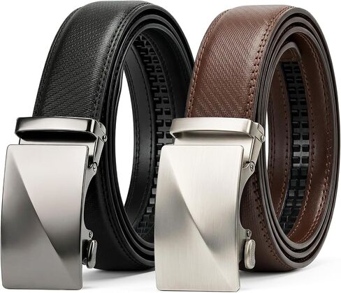 Mens Belt 2 Pack, Leather Ratchet Belts for Men - Trim to Fit Holeless Click Buckle for Dress, Casual & Jeans, 1 3/8" in Kuwait