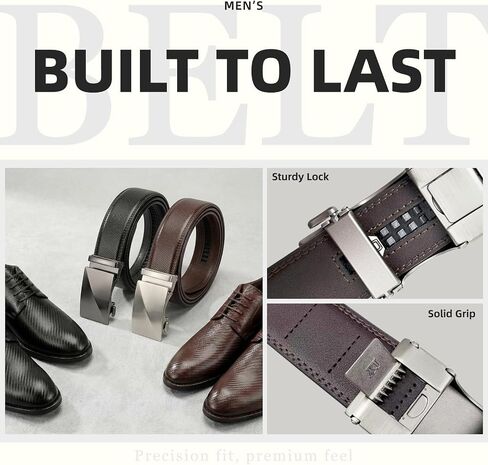 Mens Belt 2 Pack, Leather Ratchet Belts for Men - Trim to Fit Holeless Click Buckle for Dress, Casual & Jeans, 1 3/8" in Kuwait