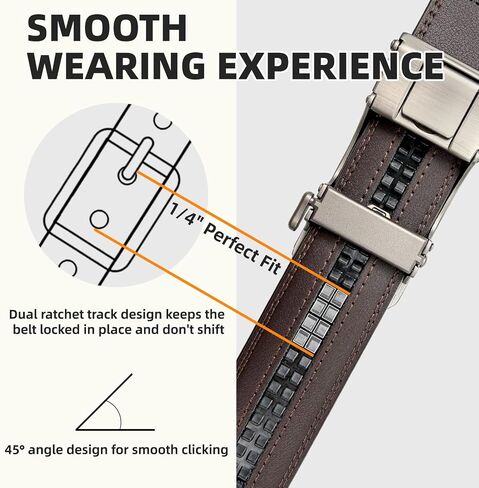 Mens Belt 2 Pack, Leather Ratchet Belts for Men - Trim to Fit Holeless Click Buckle for Dress, Casual & Jeans, 1 3/8" in Kuwait