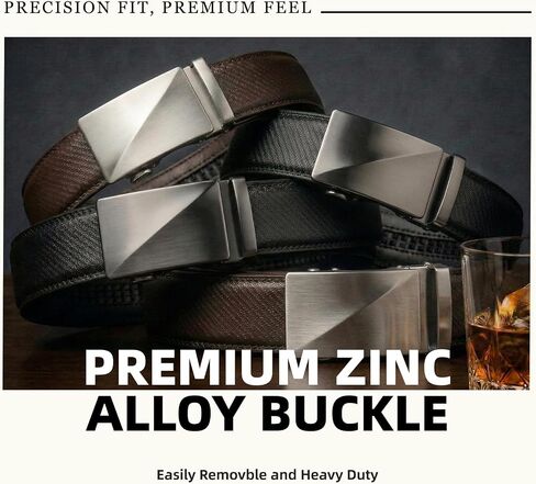 Mens Belt 2 Pack, Leather Ratchet Belts for Men - Trim to Fit Holeless Click Buckle for Dress, Casual & Jeans, 1 3/8" in Kuwait