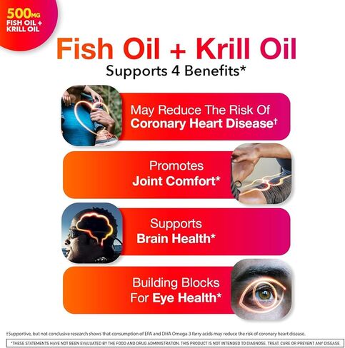MegaRed Advanced 4-in-1 2X Concentrated 500mg Omega-3 Fish Oil & Antarctic Krill Oil with Fatty Acid, EPA/DHA Supports Heart, Brain, Joints, Eye Health 80 Count Softgels (2 Pack) in Saudi Arabia