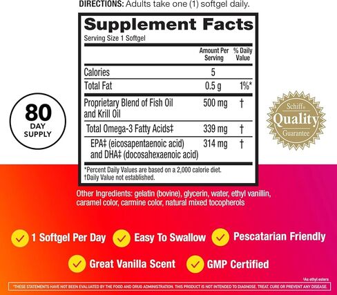 MegaRed Advanced 4-in-1 2X Concentrated 500mg Omega-3 Fish Oil & Antarctic Krill Oil with Fatty Acid, EPA/DHA Supports Heart, Brain, Joints, Eye Health 80 Count Softgels (2 Pack) in Saudi Arabia