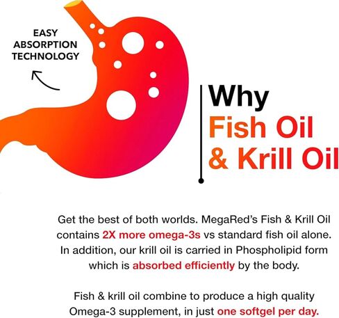 MegaRed Advanced 4-in-1 2X Concentrated 500mg Omega-3 Fish Oil & Antarctic Krill Oil with Fatty Acid, EPA/DHA Supports Heart, Brain, Joints, Eye Health 80 Count Softgels (2 Pack) in Saudi Arabia