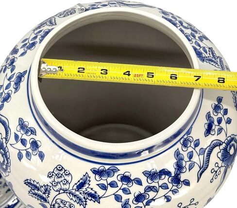 Galt International Large 25" Blue & White Parrot Floral Chinoiserie Ceramic Temple Jar w/Lid - Ginger Jar Home & Kitchen Decor for Interior Design - 25-inch in Saudi Arabia