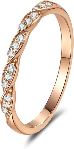 Delicate 14K Rose Gold Diamond Statement Ring for Her, Adorned with 0.12 Carat Wave Starlight Pavé VVS1 D-Color Stones, Subtle and Versatile Daily Band in Kuwait
