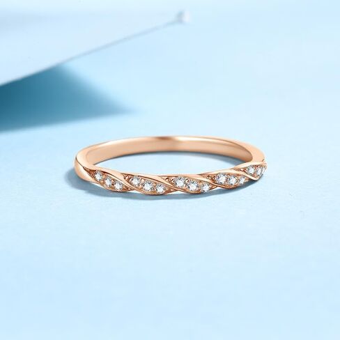 Delicate 14K Rose Gold Diamond Statement Ring for Her, Adorned with 0.12 Carat Wave Starlight Pavé VVS1 D-Color Stones, Subtle and Versatile Daily Band in Kuwait