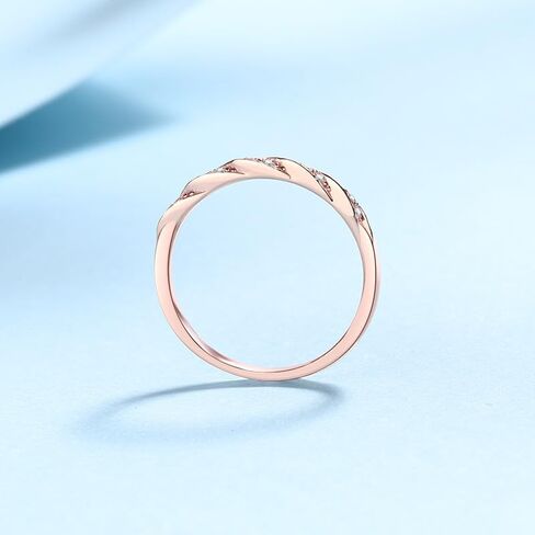 Delicate 14K Rose Gold Diamond Statement Ring for Her, Adorned with 0.12 Carat Wave Starlight Pavé VVS1 D-Color Stones, Subtle and Versatile Daily Band in Kuwait