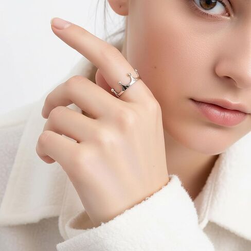SOVATS 925 Sterling Silver Crown Ring for Women - Rhodium Plated Fashion Ring - Hypoallergenic Nickel-Free Jewelry - Delicate Royal Design - Available in Sizes 5-9 - Comes with Elegant Gift Box in Saudi Arabia