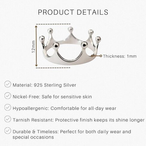 SOVATS 925 Sterling Silver Crown Ring for Women - Rhodium Plated Fashion Ring - Hypoallergenic Nickel-Free Jewelry - Delicate Royal Design - Available in Sizes 5-9 - Comes with Elegant Gift Box in Saudi Arabia