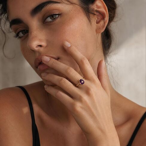 Glowave Amethyst Gemstone Ring for Women, Gold Plated Oval Purple Ring with Floral Detail, Delicate Vintage-Inspired Ring, Birthday Gift for Her in Saudi Arabia