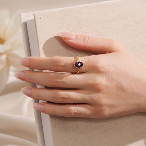 Glowave Amethyst Gemstone Ring for Women, Gold Plated Oval Purple Ring with Floral Detail, Delicate Vintage-Inspired Ring, Birthday Gift for Her in Saudi Arabia
