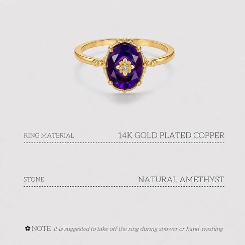 Glowave Amethyst Gemstone Ring for Women, Gold Plated Oval Purple Ring with Floral Detail, Delicate Vintage-Inspired Ring, Birthday Gift for Her in Saudi Arabia