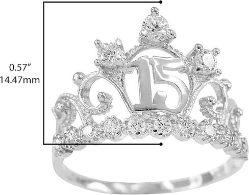 10K White Gold White Cubic Zirconia Studded Tiara Crown Sweet 15 Años Milgrain Quinceanera Statement Ring in Saudi Arabia