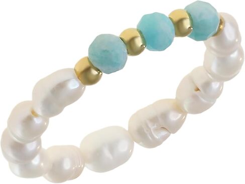 Made by Nami Elastic Pearl Ring for Women Real Freshwater Pearl Adjustable Band Handmade Stacking Beaded Ring Minimalist Boho Statement Jewelry for Everyday Wear or Special Occasions in Kuwait