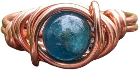 Blue Apatite Ring in Copper Gemini Jewelry Metaphysical Crystals For Zodiac Creativity Love Suppress Appatite Rings Gifts For Gemini in Kuwait