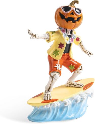 Summerween Decorations for Home, 5.9" H Resin Surfing Pumpkin Skeleton Figurine, Spooky Summer Halloween Party Decorations, Tropical Hawaiian Beach Indoor Mantel Table Top Shelf Desk Decor in Saudi Arabia