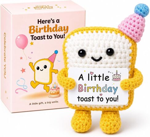 Handmade Crochet Toast Birthday Gift for Her Him Loved one– Cute Knitted Toast Figurine with Gift Card, Funny Small Birthday Present, Cozy Desk Shelf Decor Keepsake for Friends Family Coworkers in Kuwait