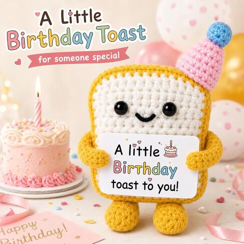 Handmade Crochet Toast Birthday Gift for Her Him Loved one– Cute Knitted Toast Figurine with Gift Card, Funny Small Birthday Present, Cozy Desk Shelf Decor Keepsake for Friends Family Coworkers in Kuwait
