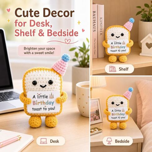 Handmade Crochet Toast Birthday Gift for Her Him Loved one– Cute Knitted Toast Figurine with Gift Card, Funny Small Birthday Present, Cozy Desk Shelf Decor Keepsake for Friends Family Coworkers in Kuwait
