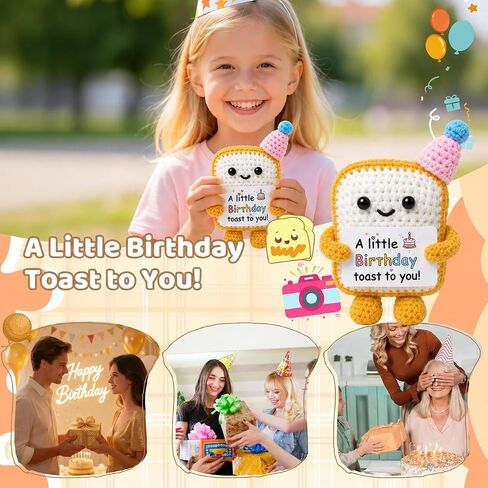 Handmade Crochet Toast Birthday Gift for Her Him Loved one– Cute Knitted Toast Figurine with Gift Card, Funny Small Birthday Present, Cozy Desk Shelf Decor Keepsake for Friends Family Coworkers in Kuwait