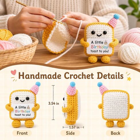 Handmade Crochet Toast Birthday Gift for Her Him Loved one– Cute Knitted Toast Figurine with Gift Card, Funny Small Birthday Present, Cozy Desk Shelf Decor Keepsake for Friends Family Coworkers in Kuwait