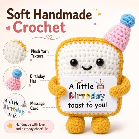 Handmade Crochet Toast Birthday Gift for Her Him Loved one– Cute Knitted Toast Figurine with Gift Card, Funny Small Birthday Present, Cozy Desk Shelf Decor Keepsake for Friends Family Coworkers in Kuwait