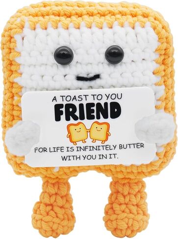 Handmade Crochet Toast Birthday Gift for Her Him Loved one– Cute Knitted Toast Figurine with Gift Card, Funny Small Birthday Present, Cozy Desk Shelf Decor Keepsake for Friends Family Coworkers in Kuwait