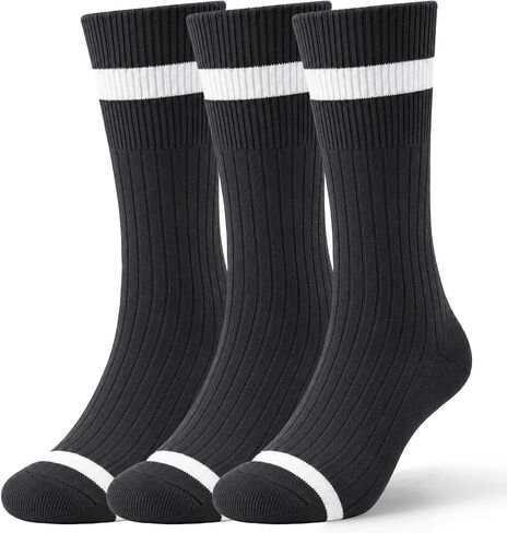 WANDER Classic Retro Stripe Calf Socks for Men & Women - Breathable, Ribbed Cuff, Combed Cotton Crew Socks 3-Pack 7-10 in Saudi Arabia