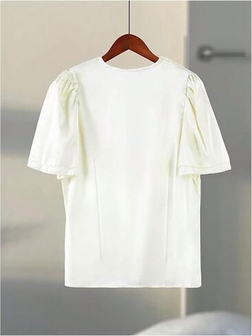 MakeMeChic Women's Short Sleeve Blouses Summer Dressy Lace V Neck Satin Tie Front Boho Crop Tops in Kuwait